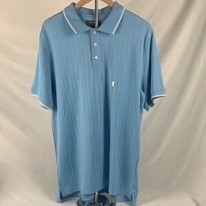 Preppy Saddlebred Light Blue Johnny Collar Polo Shirt with White Accents Size L